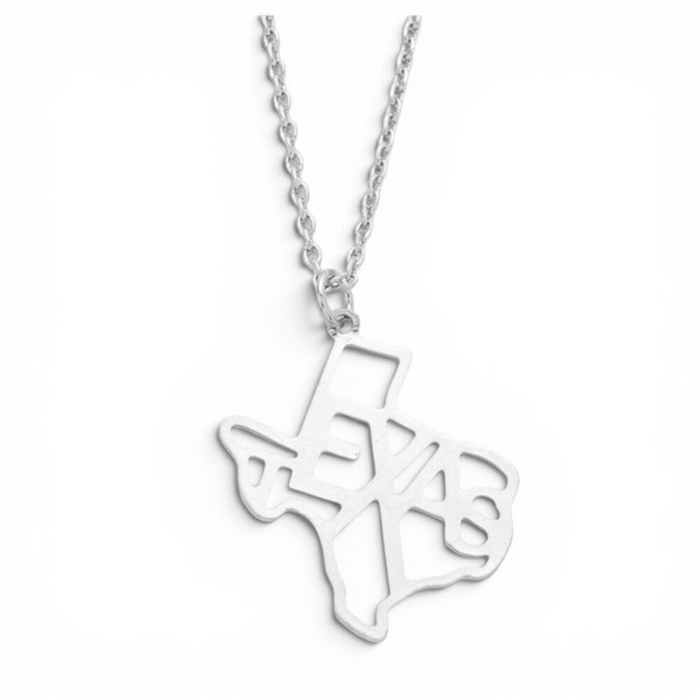 New Womens State of Texas Laser Cut Outline Necklace in Silver